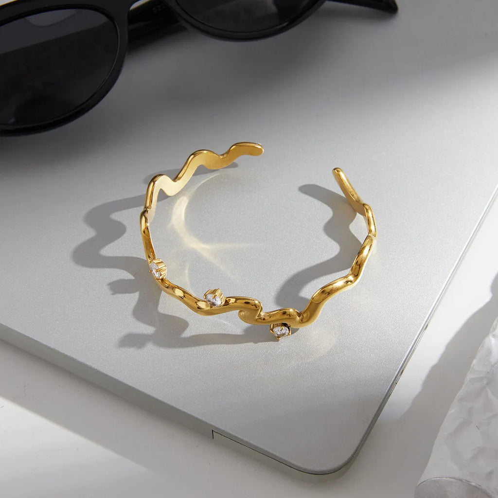 Waterproof Pave Zirconia Minimalist Open Cuff Bangle