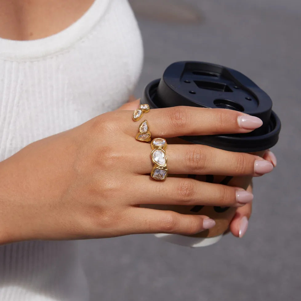 Waterproof Vintage CZ Open Ring