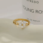 Clean Girl CZ Clover Chain Band Ring – Waterproof 18K Gold