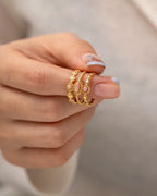 Triple Layer Pink Rhodochrosite Ring – Waterproof 18K Gold