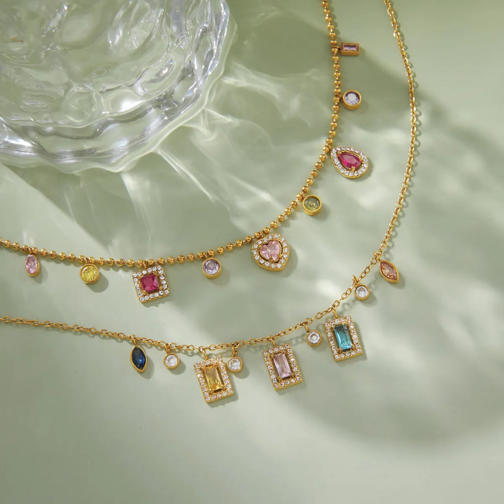 Waterproof Rainbow Charm Layered Necklace