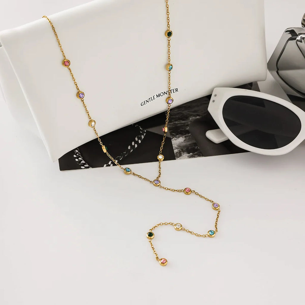 Waterproof Multicolor CZ Lariat Y-Necklace