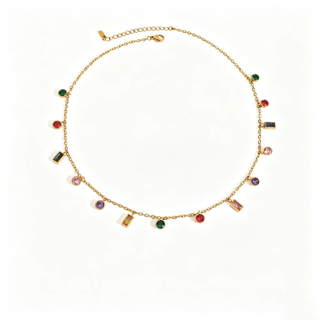 Rainbow Heart Zirconia Charm Necklace | Waterproof 18K Gold