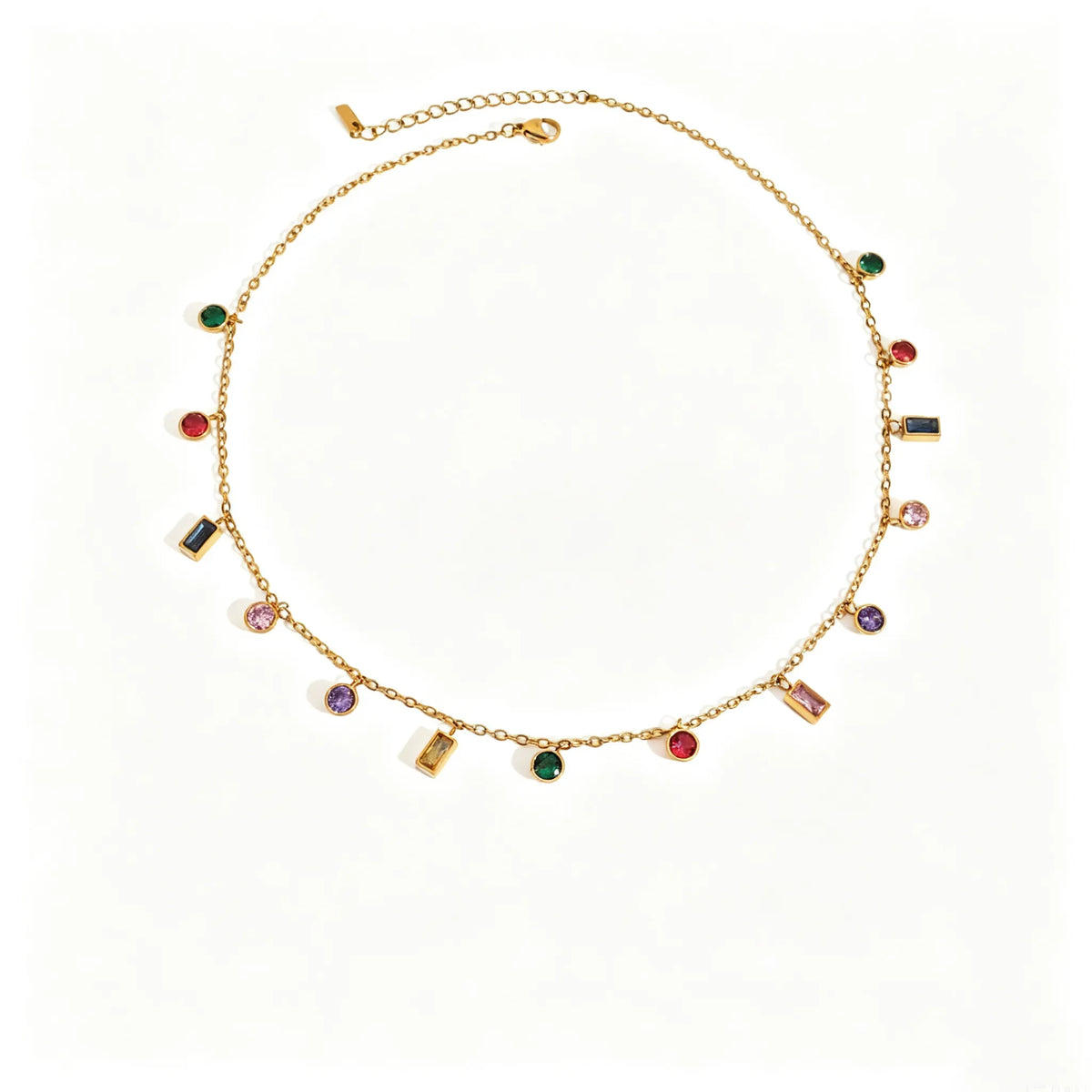 Rainbow Heart Zirconia Charm Necklace | Waterproof 18K Gold