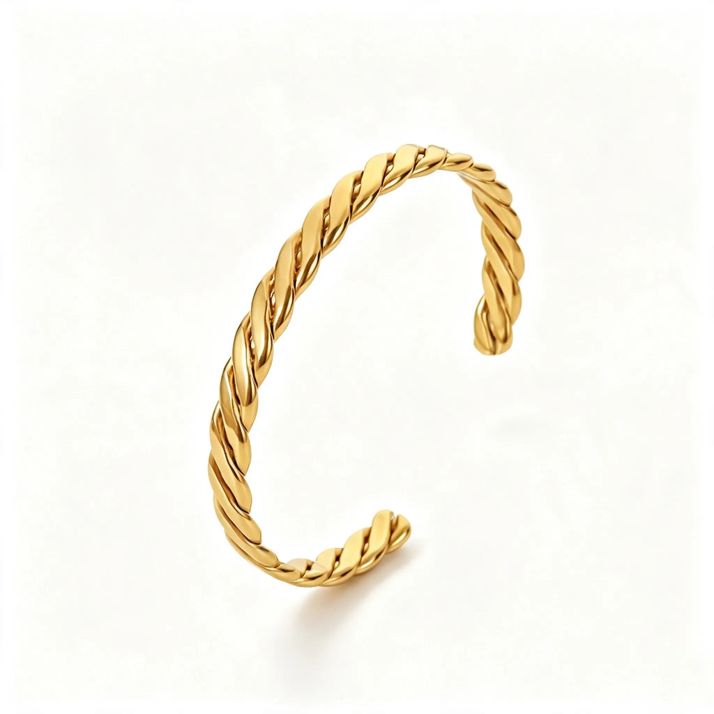 Ribbed Texture Open Cuff Bangle | Waterproof 18K Gold Plated