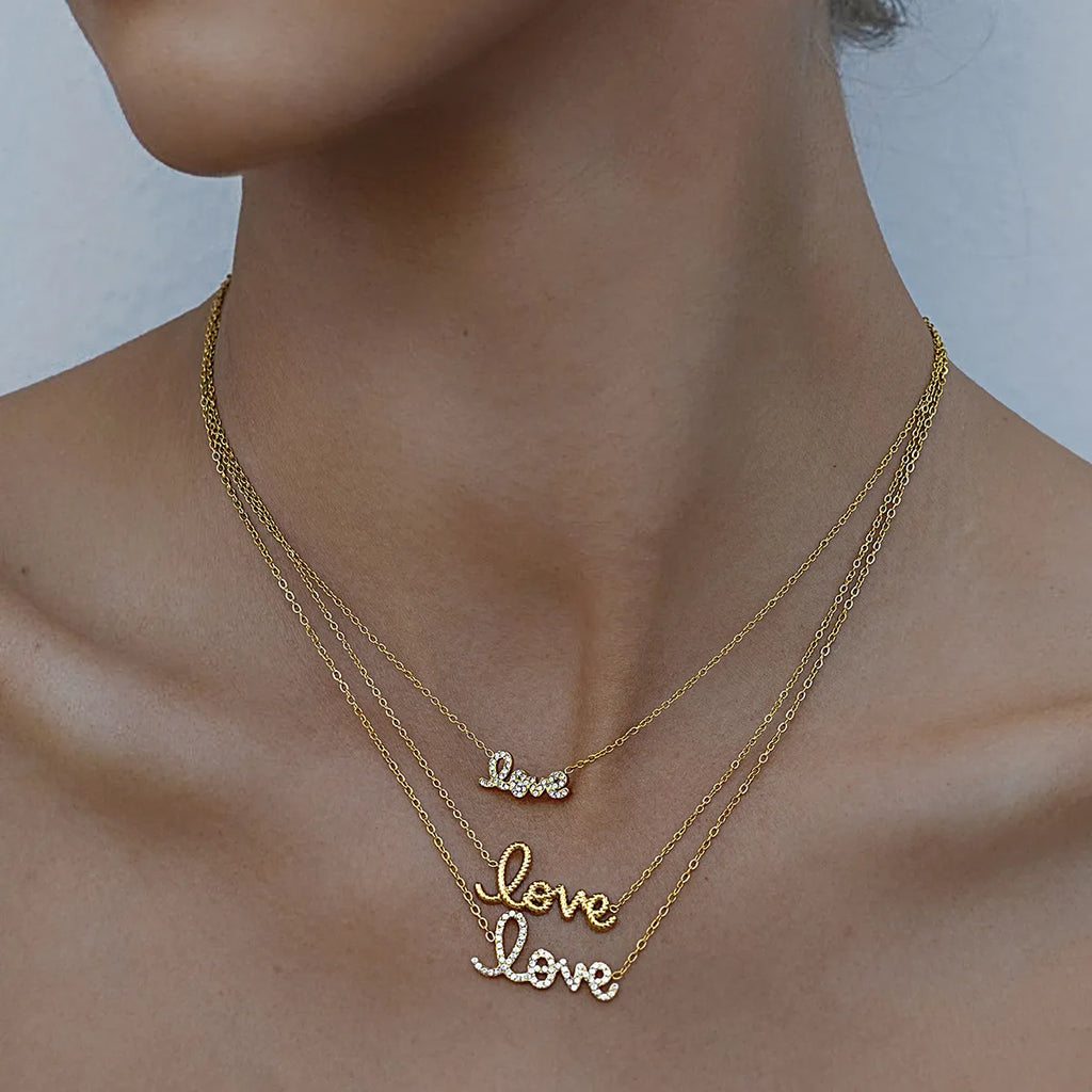 Waterproof CZ Script Love Pendant Necklace