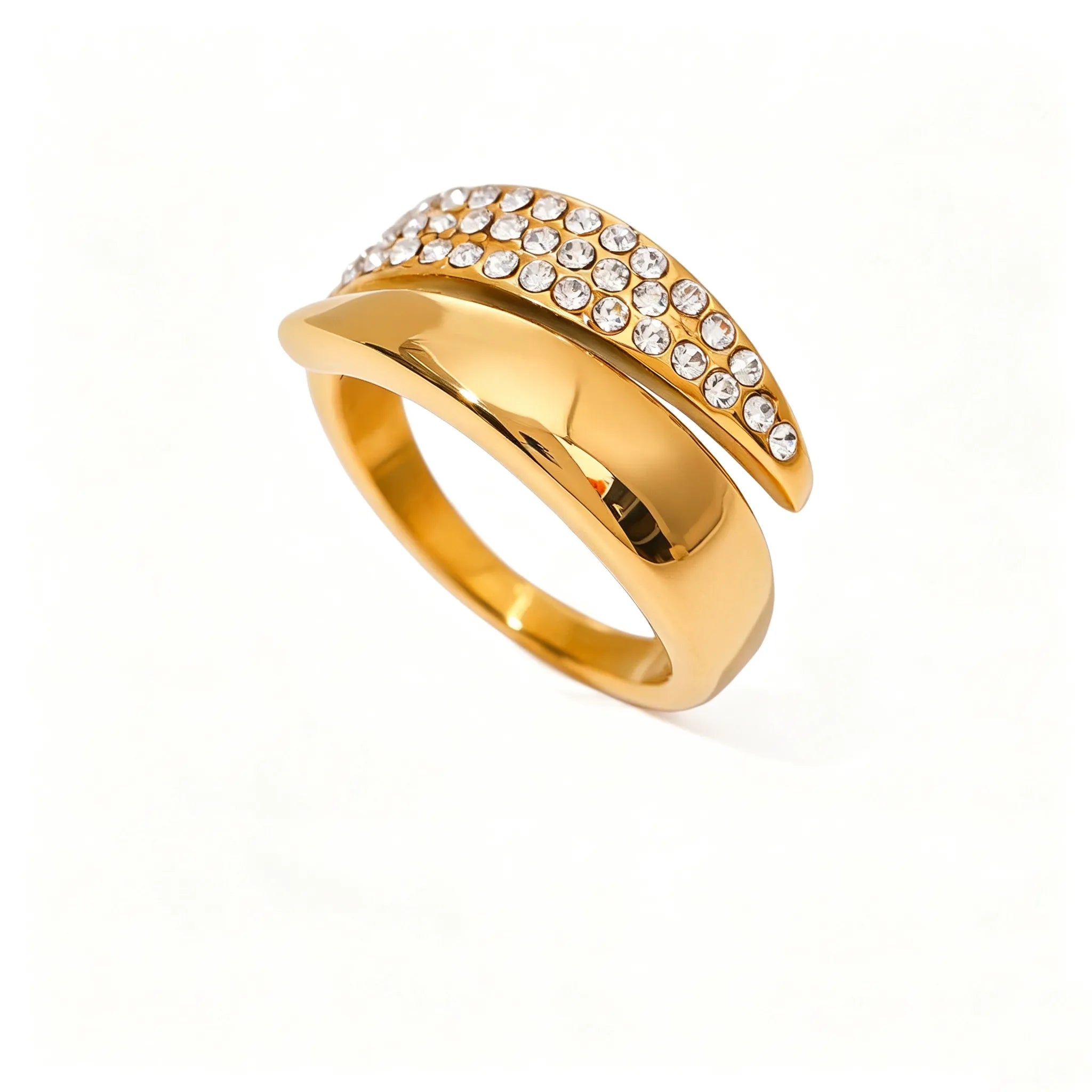 Pavé CZ Sculptural Open Ring Collection – Waterproof 18K Gold