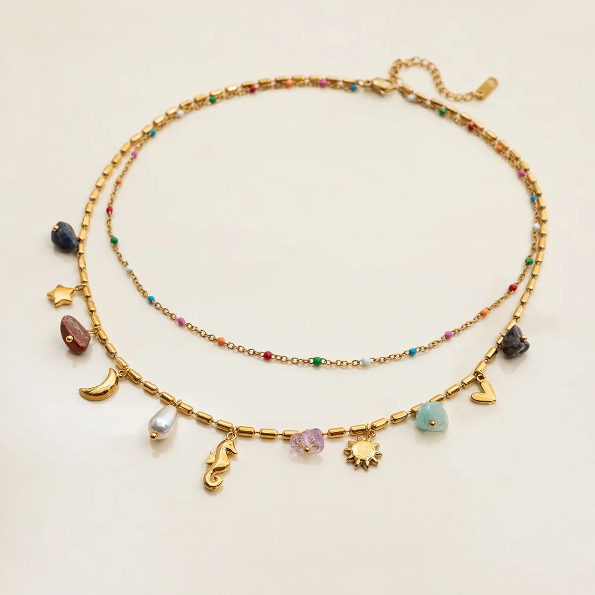 Waterproof Natural Stone & Pearl Layered Necklace