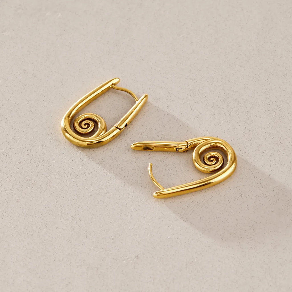 Spiral Sculptural Hoop Earrings – Waterproof 18K Gold