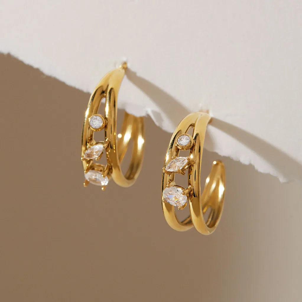 Waterproof Chunky Huggie & Pave Zirconia Hoop Earrings