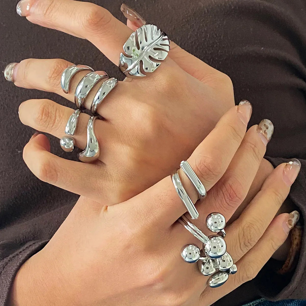 Waterproof Silver Chunky Open Bands Ring