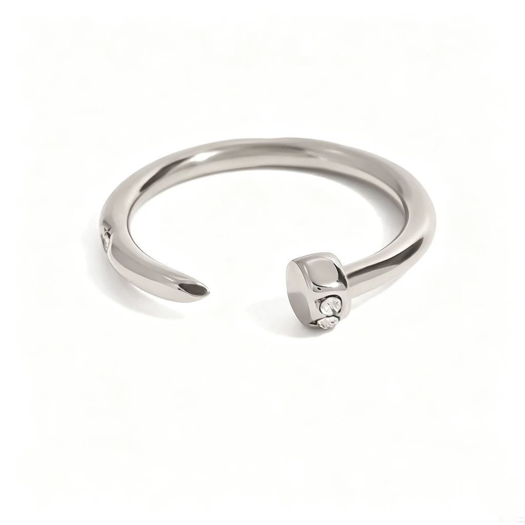 CZ Nail Head Open Ring – Waterproof 18K Gold & Silver