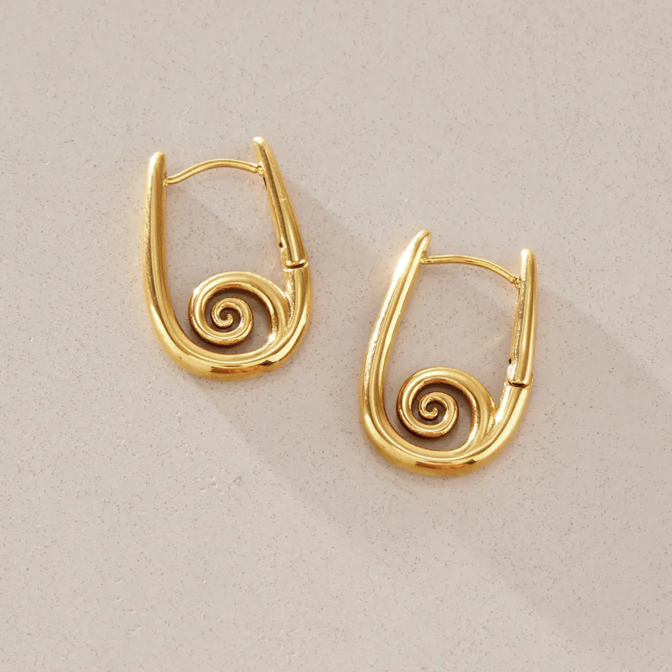Spiral Sculptural Hoop Earrings – Waterproof 18K Gold