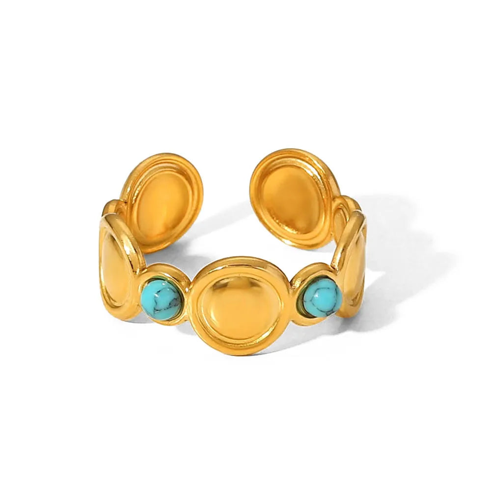 Turquoise Disc Open Ring – Waterproof 18K Gold