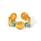 Turquoise Disc Open Ring – Waterproof 18K Gold