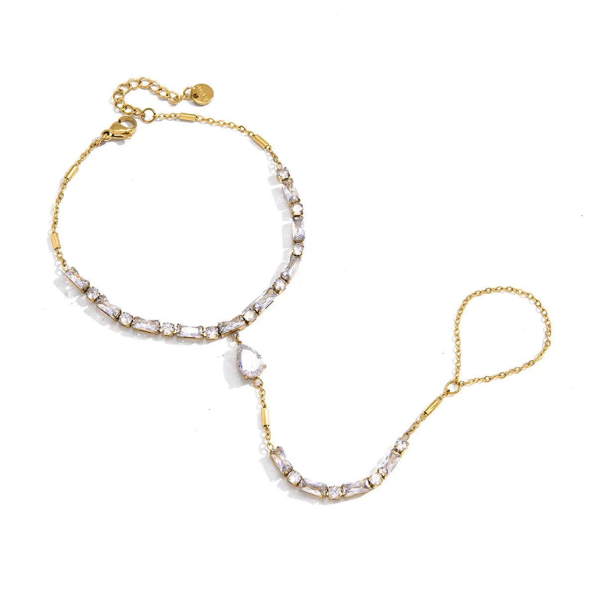 Waterproof CZ Hand Chain Bracelet Ring
