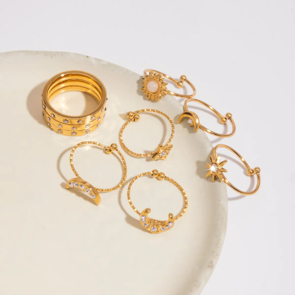 Waterproof 3-Pieces Celestial Stackable Rings