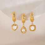 CZ Drop Huggie Earrings – Heart, Pear & Cushion | Waterproof 18K Gold