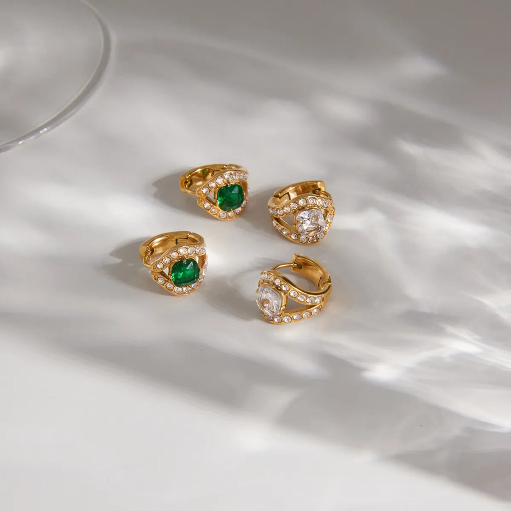Heart Halo CZ Huggie Earrings – Waterproof 18K Gold