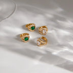 Heart Halo CZ Huggie Earrings – Waterproof 18K Gold
