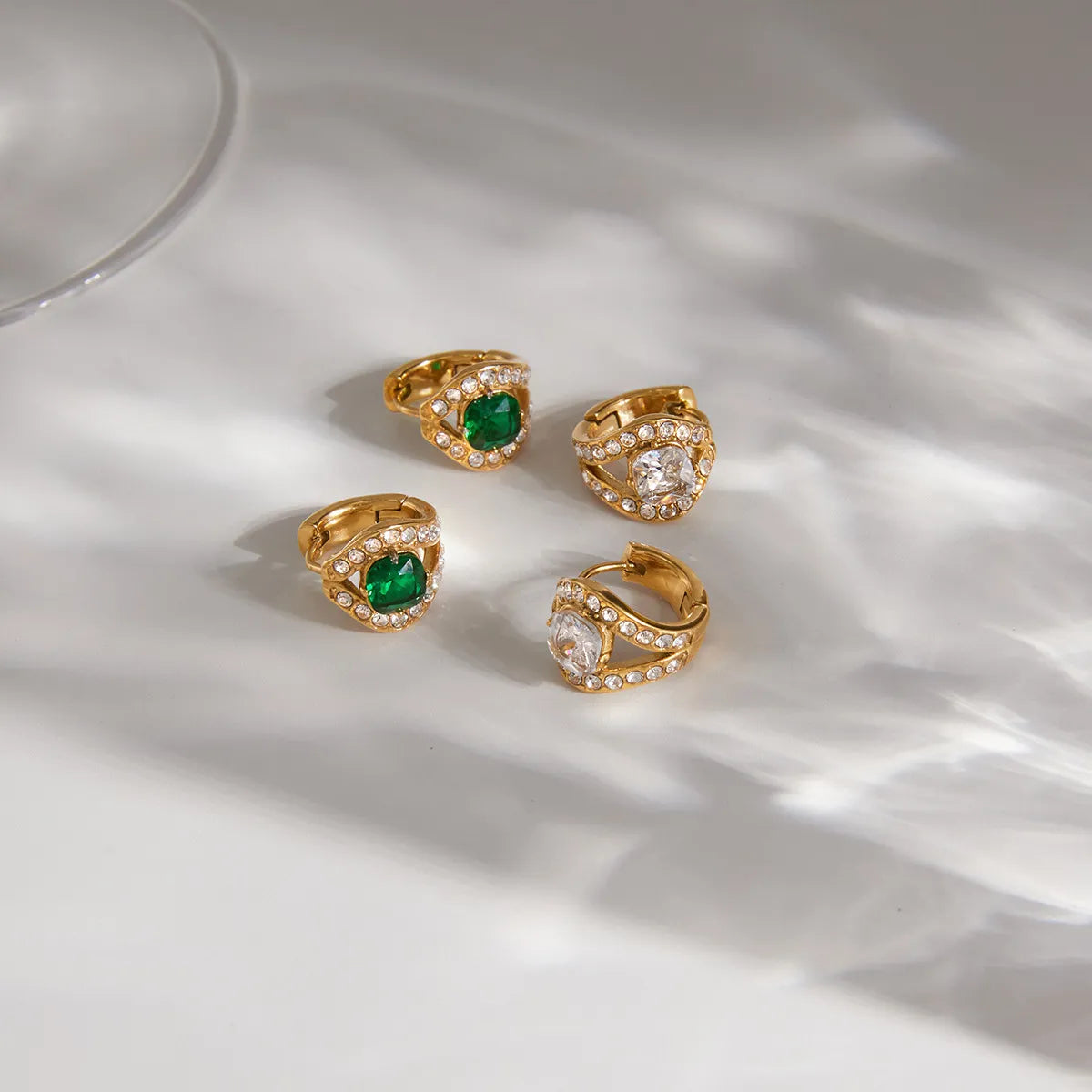 Heart Halo CZ Huggie Earrings – Waterproof 18K Gold