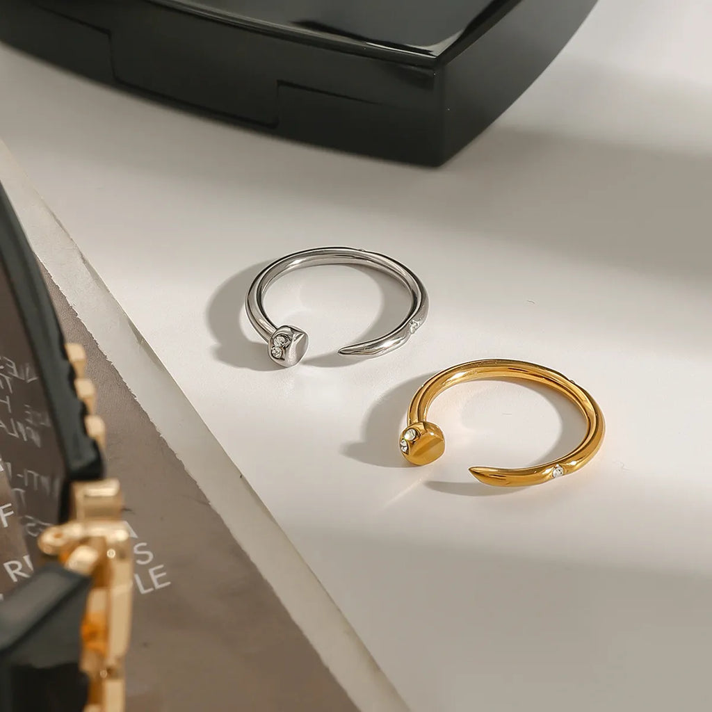 CZ Nail Head Open Ring – Waterproof 18K Gold & Silver