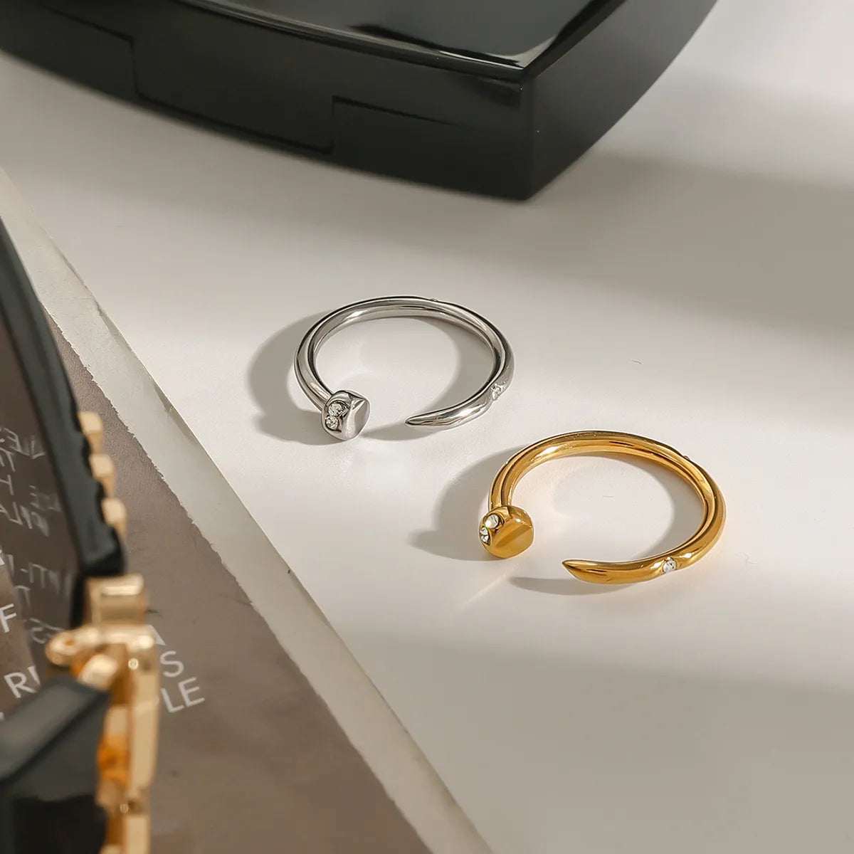 CZ Nail Head Open Ring – Waterproof 18K Gold & Silver