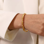 Zirconia & Pearl Wave Cuff Bracelet – Waterproof 18K Gold