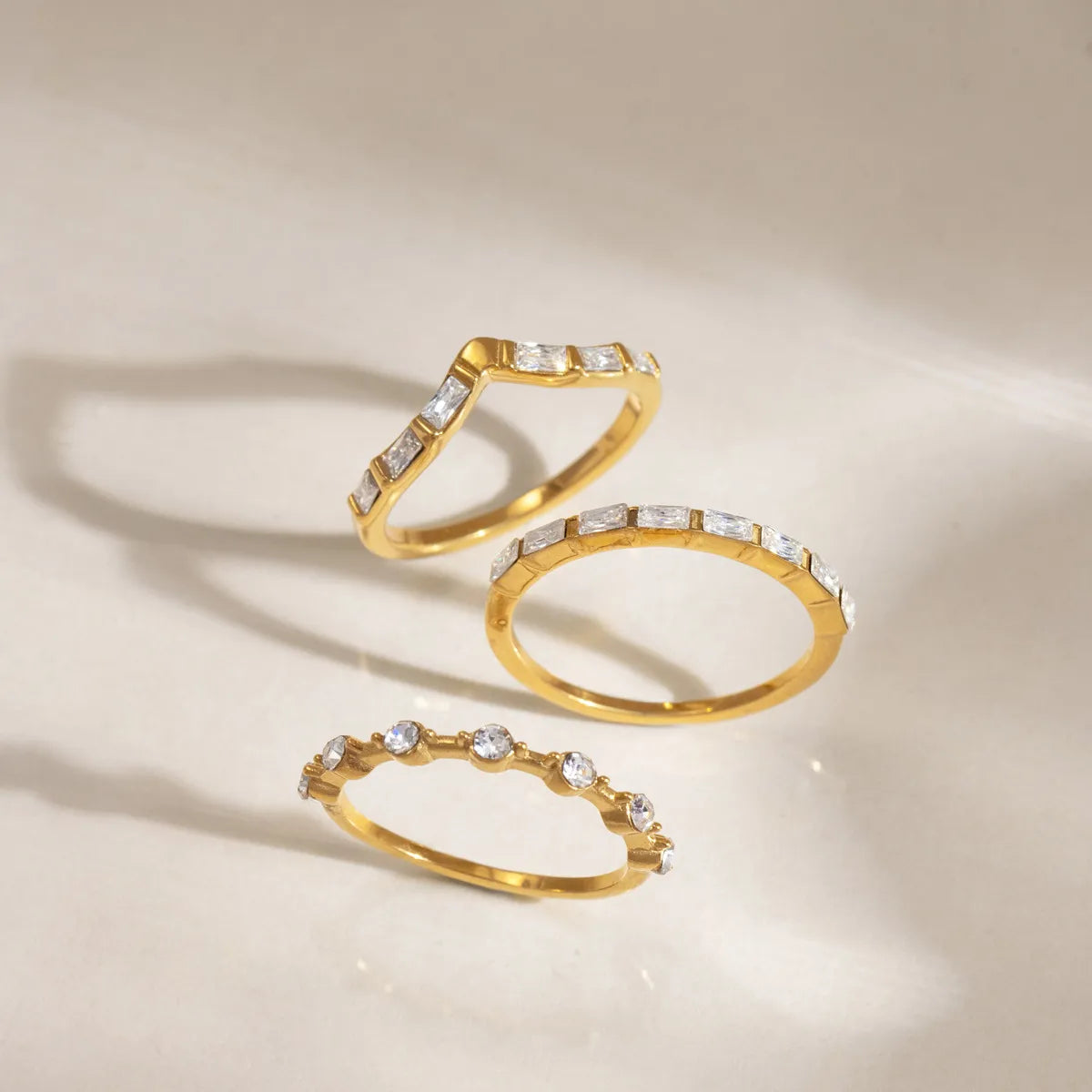 Waterproof 3-Piece CZ Stacking Ring Set