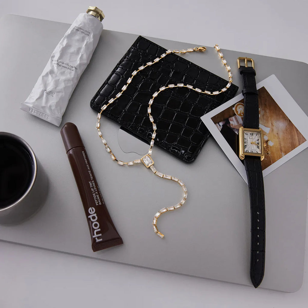 Waterproof Baguette CZ Lariat  Y-Necklace