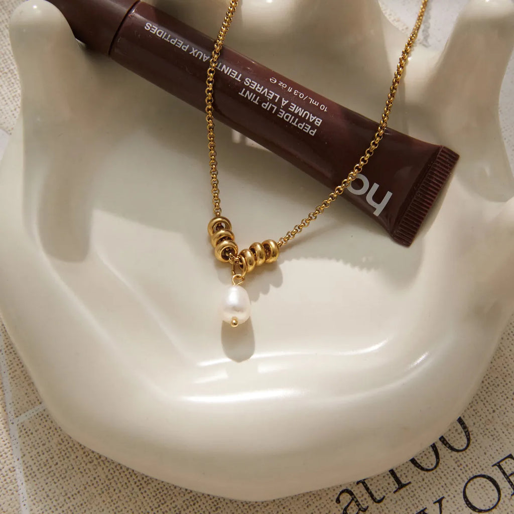 Waterproof Gold Coil Baroque Pearl Necklace