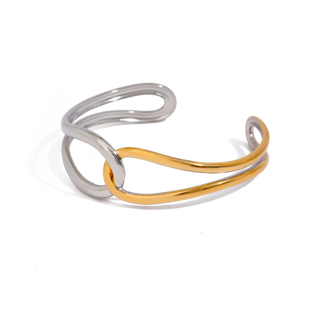 Two-Tone Interlocking Cuff Bracelet – Waterproof Gold & Silver