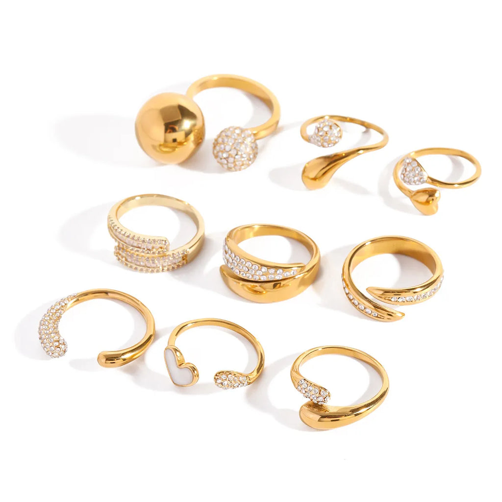 Pavé CZ Sculptural Open Ring Collection – Waterproof 18K Gold