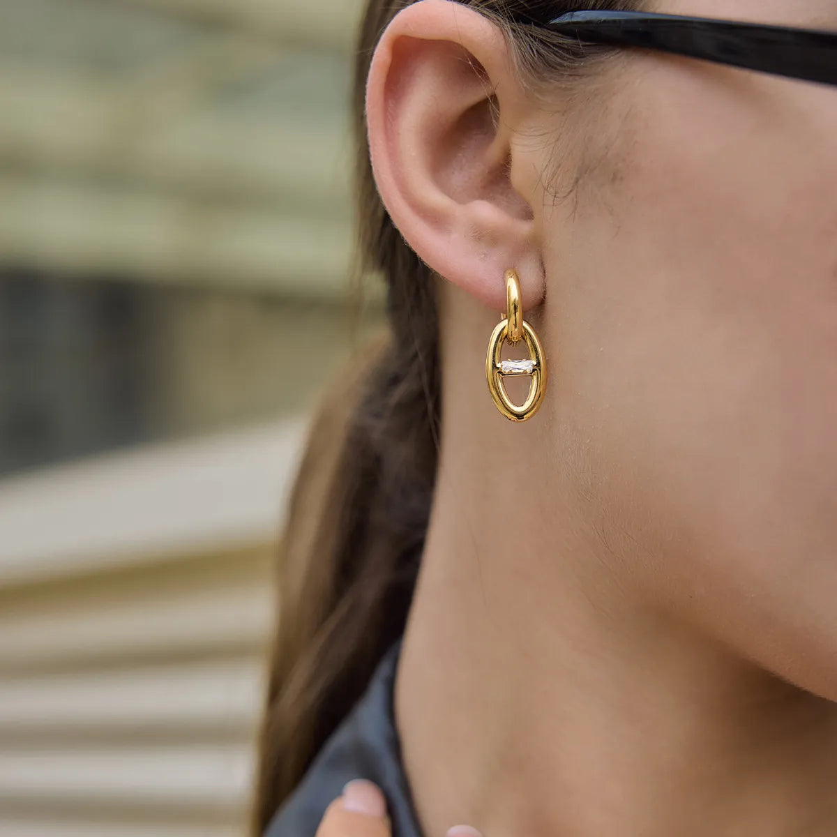Waterproof Geometric CZ Drop Earrings