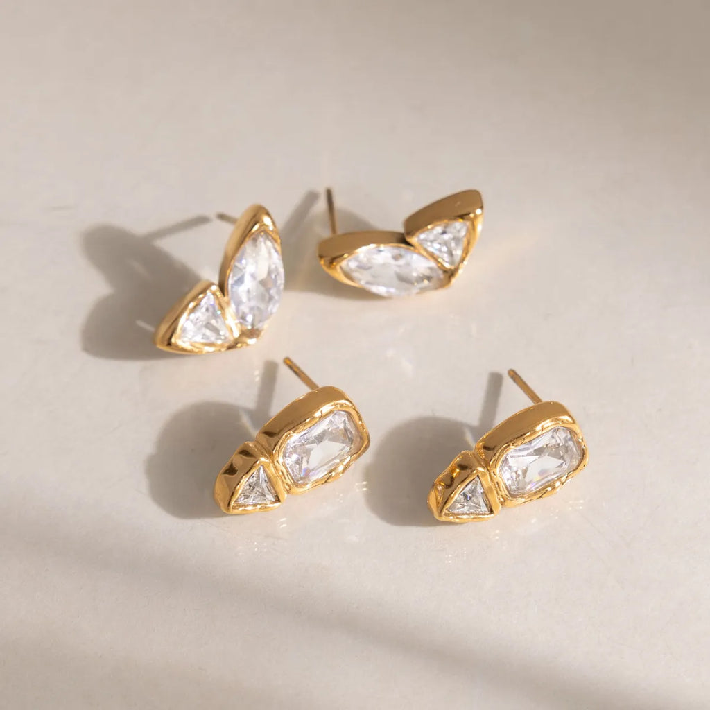 Bezel-Set CZ Statement Stud Earrings – Waterproof 18K Gold