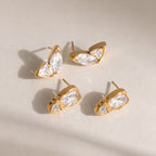 Bezel-Set CZ Statement Stud Earrings – Waterproof 18K Gold