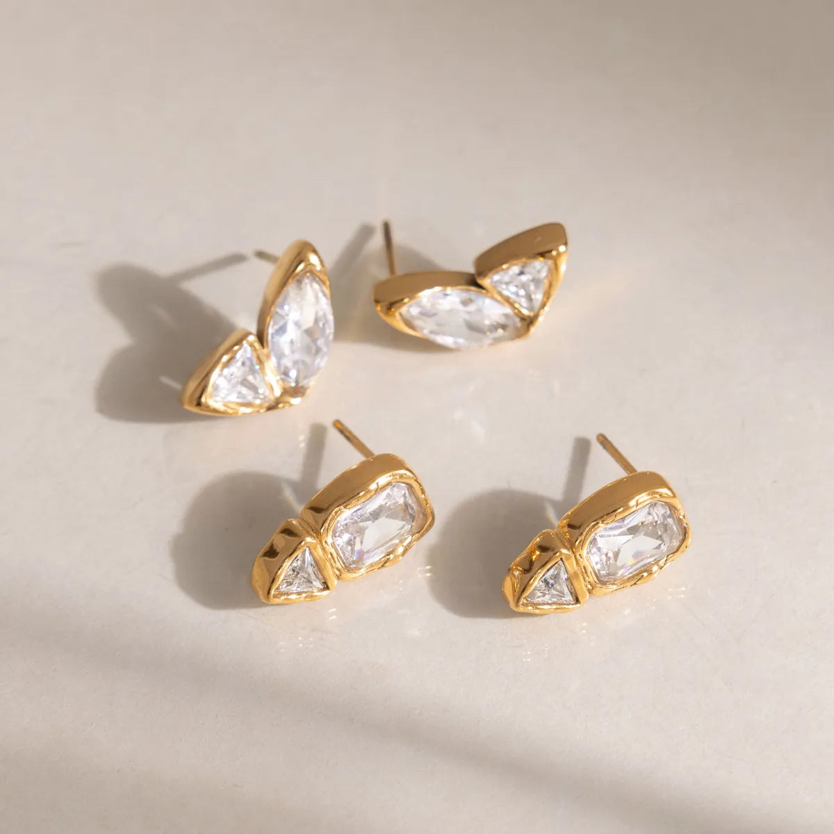 Bezel-Set CZ Statement Stud Earrings – Waterproof 18K Gold