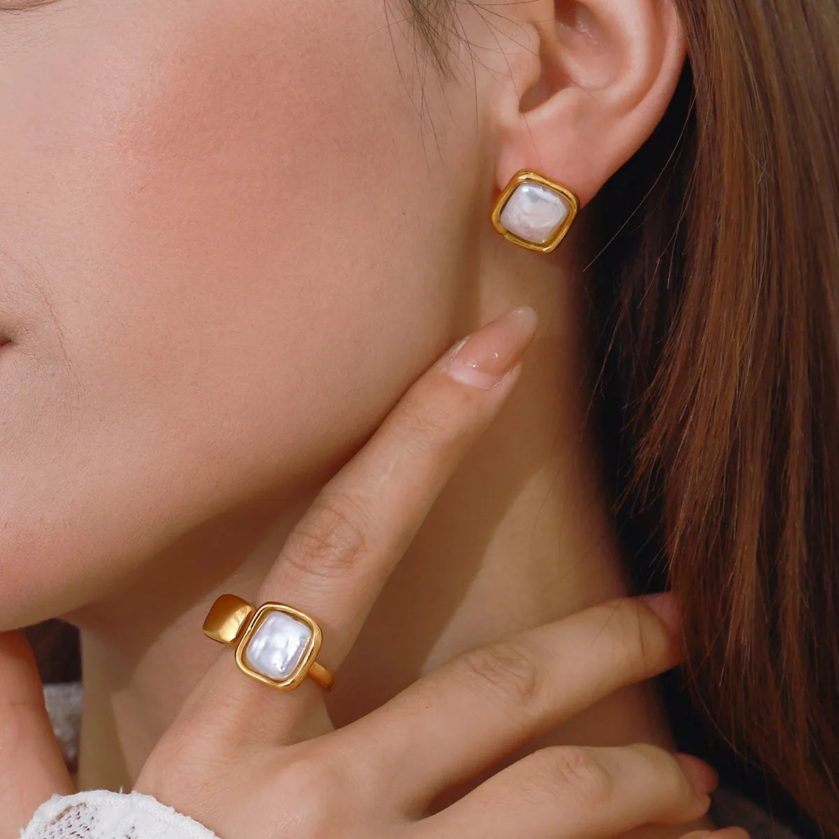 Waterproof Geometric Square Pearl Earrings