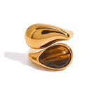 Waterproof Gold Tiger's Eye Open Ring
