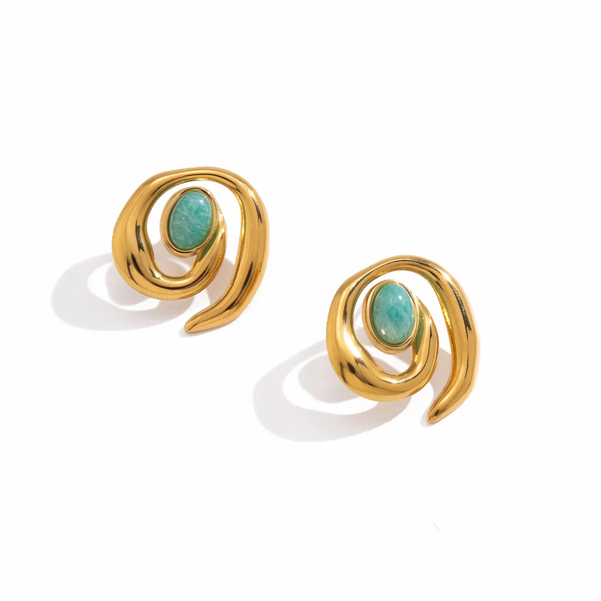 Waterproof Amazonite Gold Ocean Swirl Studs