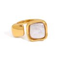 Waterproof Geometric Open Band Square Pearl Ring