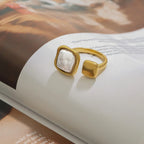 Waterproof Geometric Open Band Square Pearl Ring