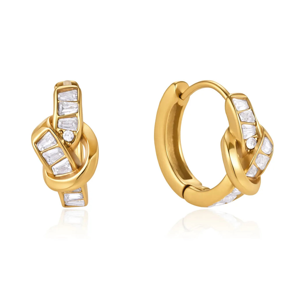 Waterproof Twist Knot Baguette CZ Huggie Hoops