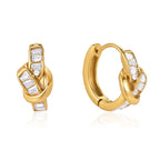 Waterproof Twist Knot Baguette CZ Huggie Hoops