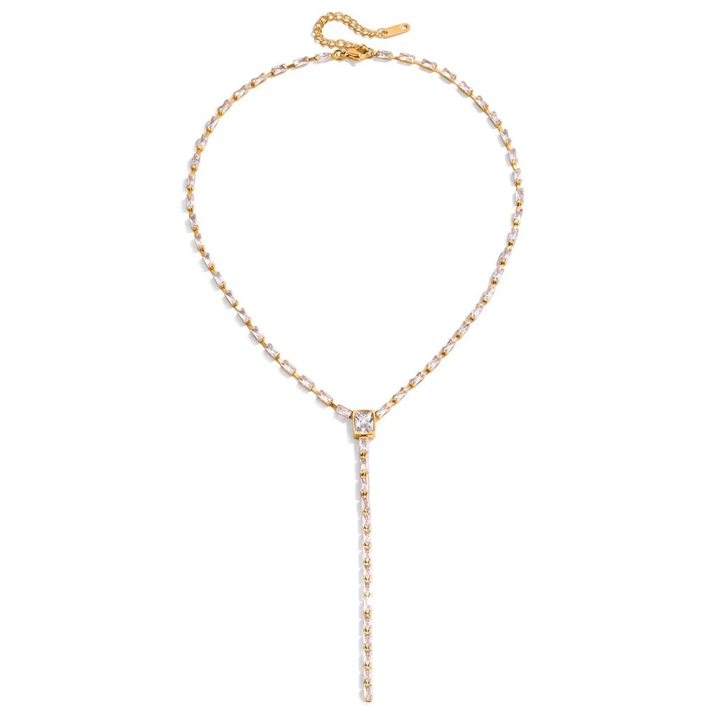 Waterproof Baguette CZ Lariat  Y-Necklace