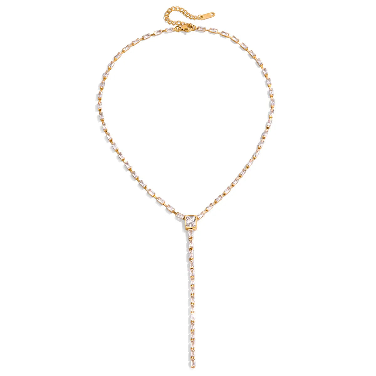 Waterproof Baguette CZ Lariat  Y-Necklace