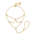 Waterproof CZ Hand Chain Layered Bracelet with Ring