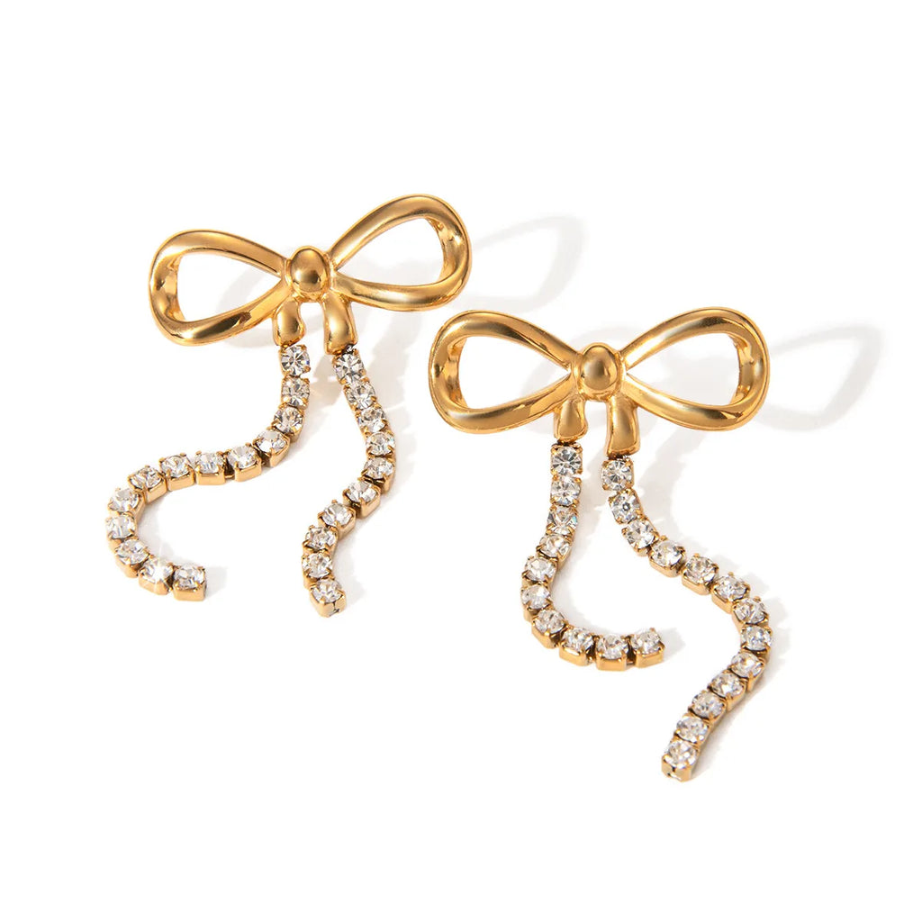 Waterproof Gold CZ Tassel Dangle Studs