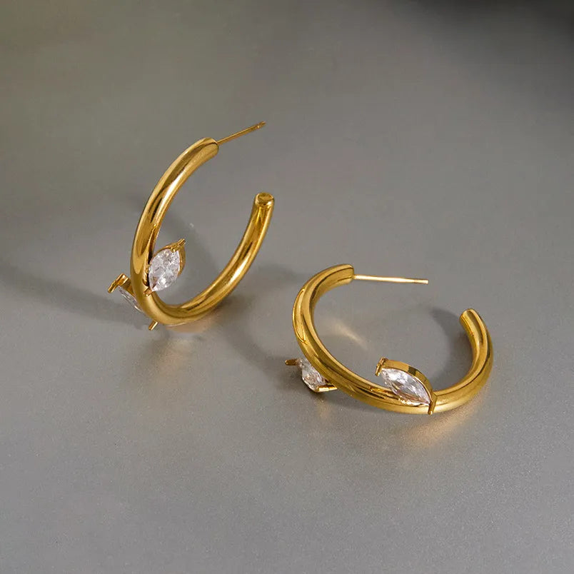 Waterproof Marquise CZ Open Hoops