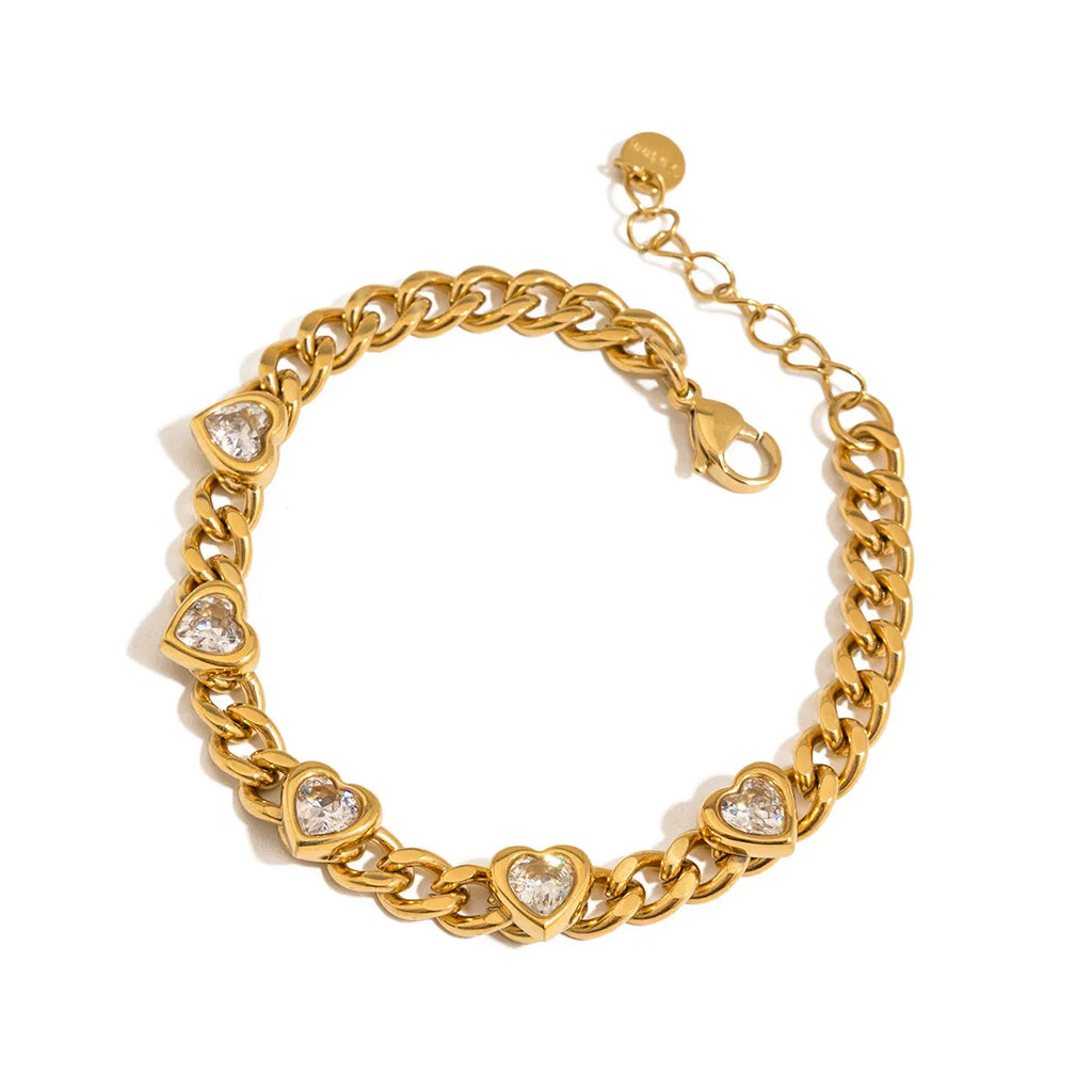 Waterproof CZ Gold Heart & Tennis Bracelet